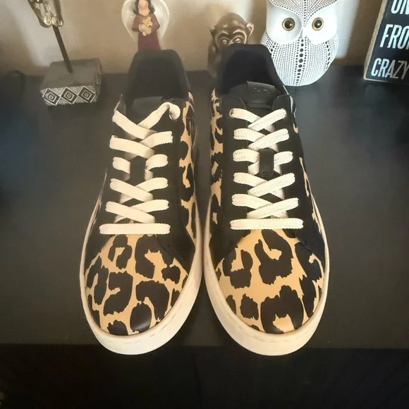Coach Black and Tan Leather Leopard Sneakers - Picture 2 of 4